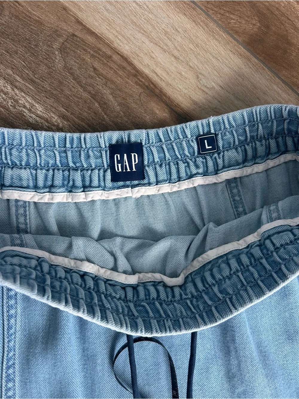 NWT Large GAP Light Blue Lightweight Denim Elastic Waist A-Line Skirt drawstring
